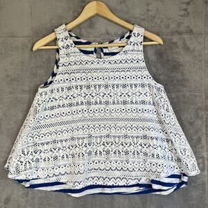 Anthropologie Stripe View Swing Tank Size XS White Lace Over Blue Stripes Beachy